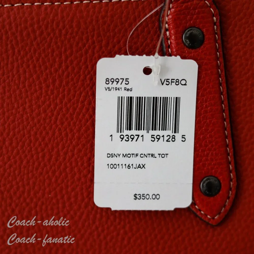 NWT 89975 Disney X Coach Central Tote With Zip With Mickey Mouse Motif in Red - Picture 9 of 12